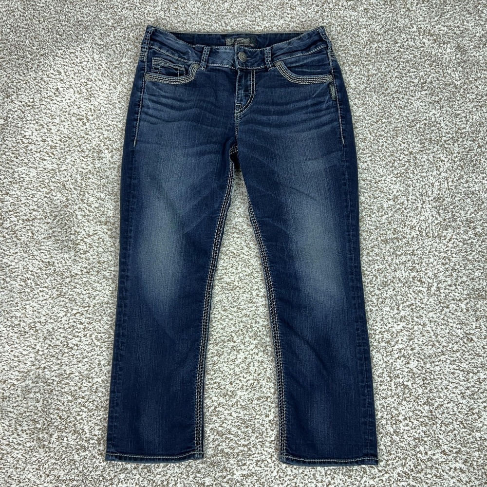 Silver Jeans Co Suki Straight Jeans Womens‎ 29 Blue Mid Rise Embroidered Denim